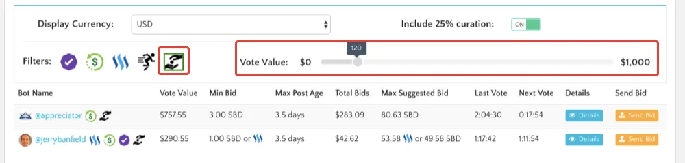 Steem bots filter