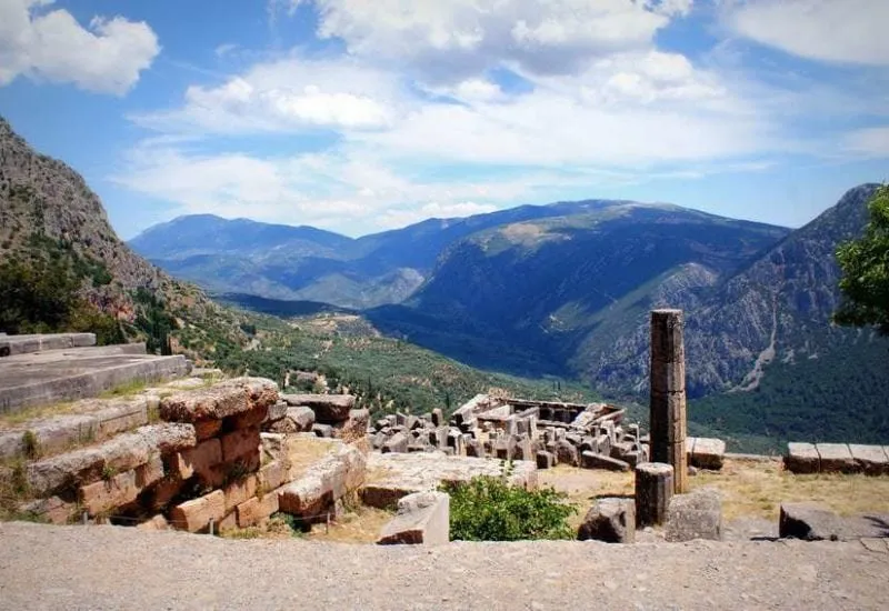 The ruins in the archaeological site of Delphi in Greece