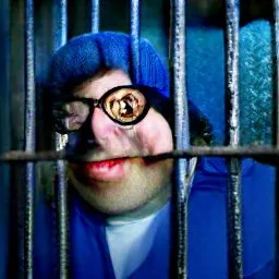2022-09-18 - Sunday - 09:30 PM - harry potter AUSTIN POWERS BIG SMILE man glasses BLUE BEANIE BEHIND PRISON JAIL DUNGEON BARS with video tapes and oatmeal and girls and treesindex.jpeg