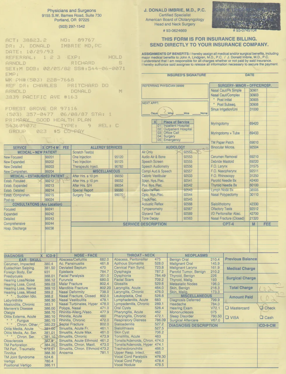 1993-10-29 - Friday - Medical Results of Joseph and Richard Arnold, Yellow Paper-2.png