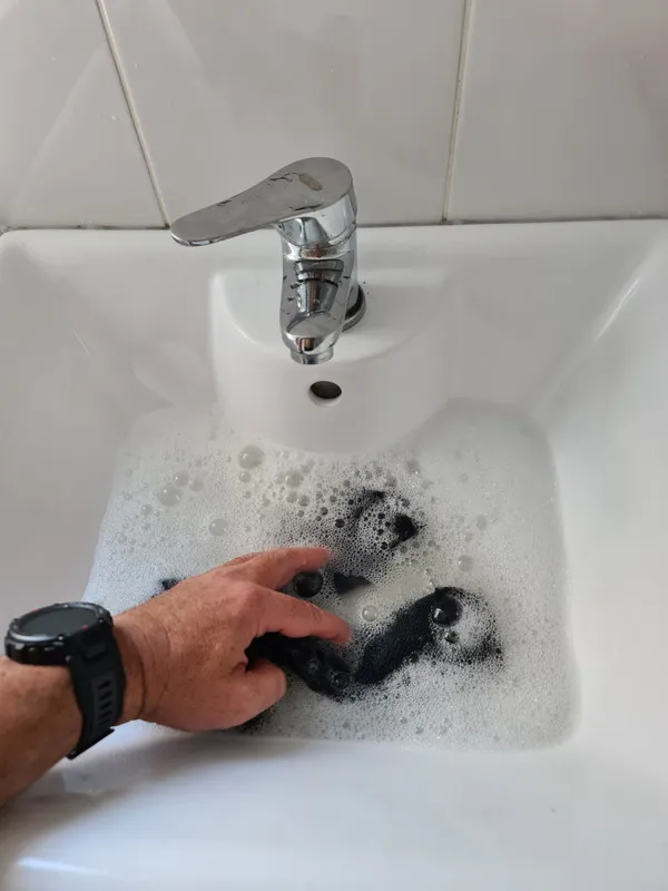 Handwashing my trekking socks, first thing in the morning.