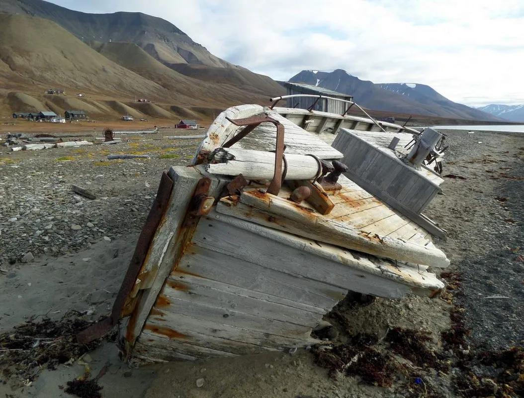 Wrecked boat and outhouse on Spitsbergen.