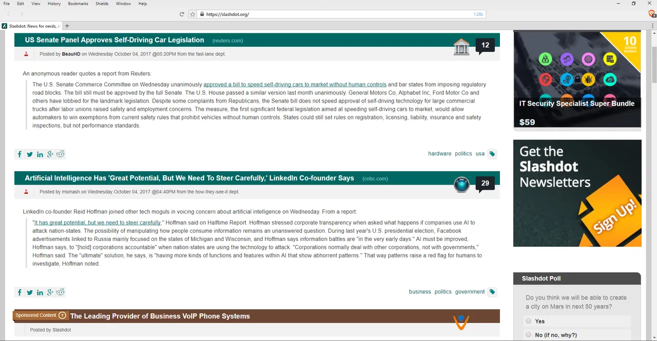 Slashdot amusing pair of headlines, 2017-10-04 Wed.png