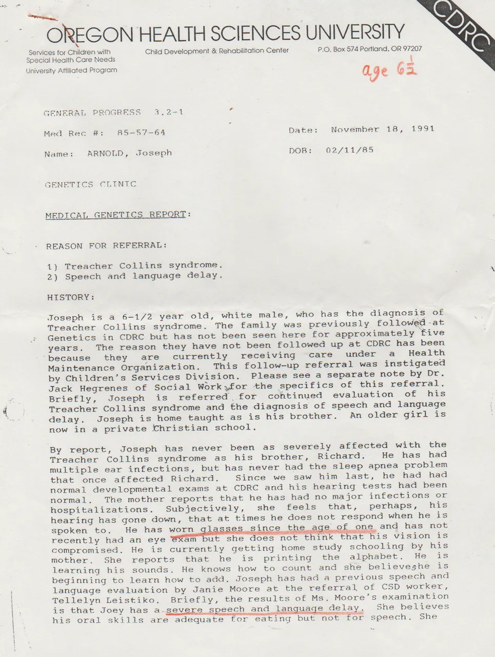 1991-11-18 - Monday - Evaluation of Joey Arnold by some MDs - Oregon Health Sciences University, Portland, OR - 4pages-1.png