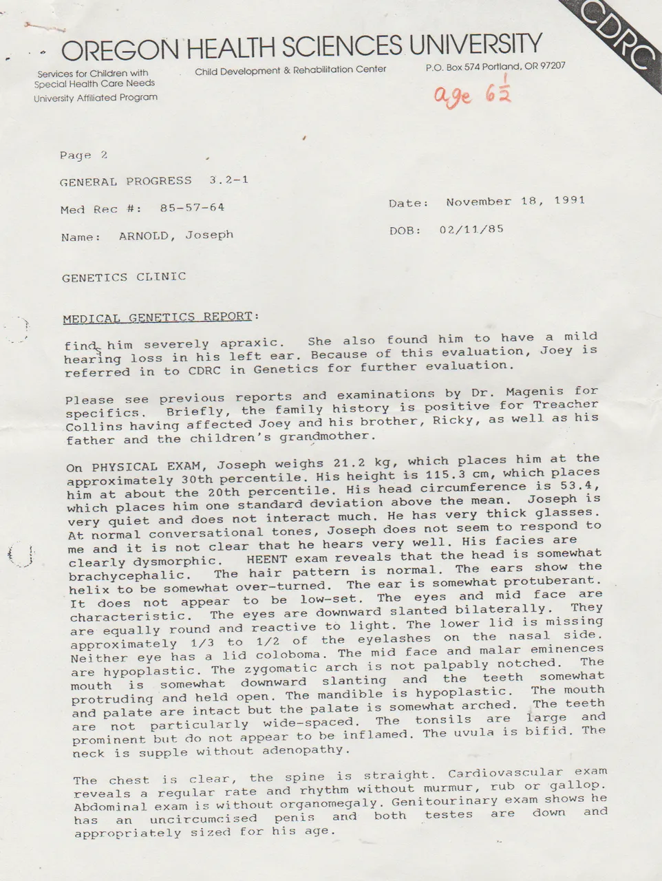 1991-11-18 - Monday - Evaluation of Joey Arnold by some MDs - Oregon Health Sciences University, Portland, OR - 4pages-2.png