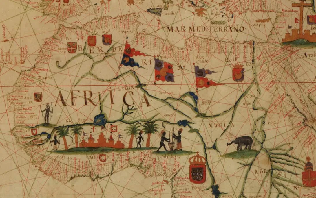 Karte von Afrika aus dem Jahr 1633, die das Flussnetz der Sahara zeigt