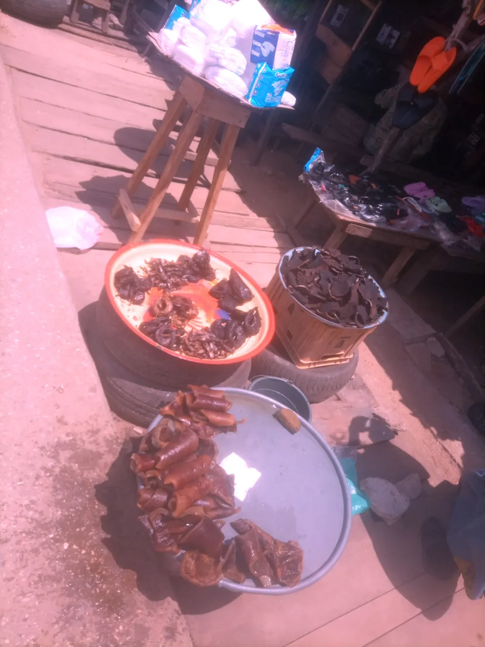 Figure 1: Display of Dried and Fresh Ponmo at Market Entrance