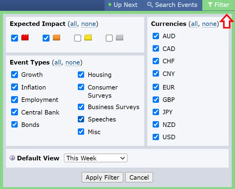 filter in forex factory