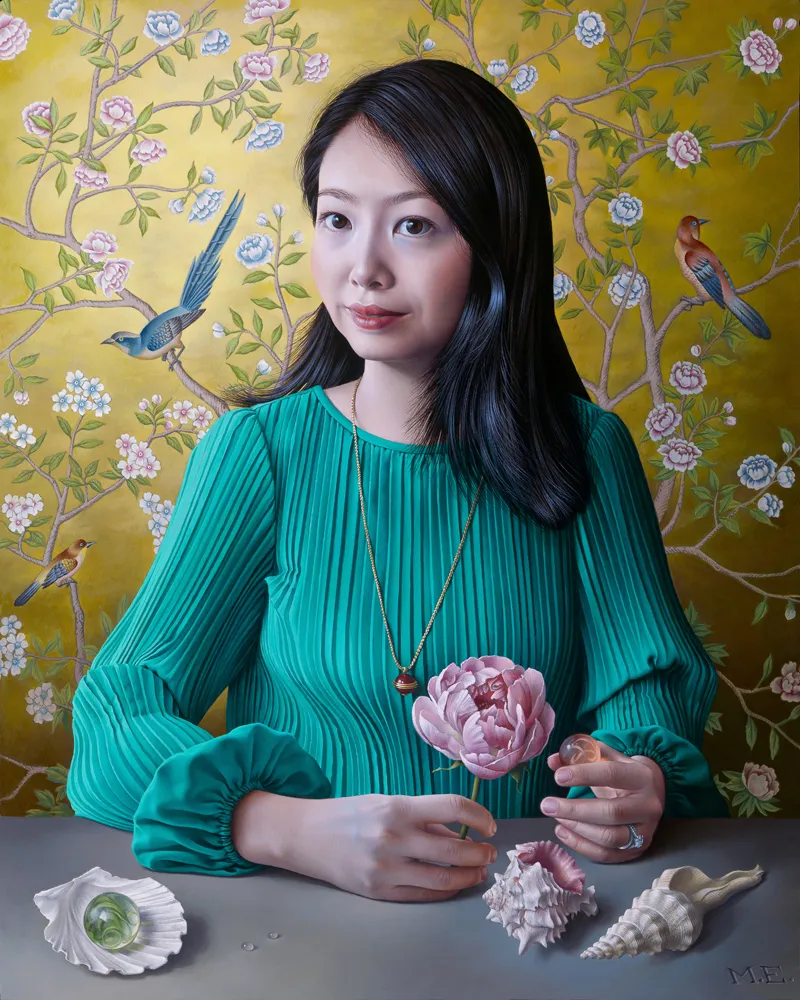 Portrait with Chinoiserie Wallpaper-oil on linen over panel 50 x 40 cm- Miriam Escofet.jpg