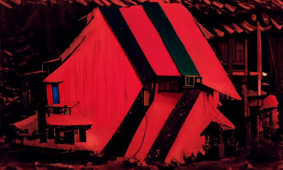 a colorized photo of a chalet by Song Maojin Tri-X 400 TX