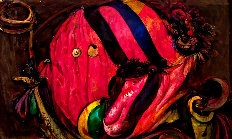 a happy clown by János Saxon-Szász vivid colors