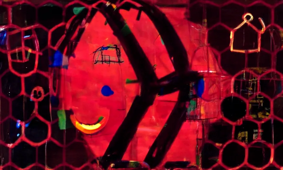 a wireframe diagram of a happy child by Albert Irvin