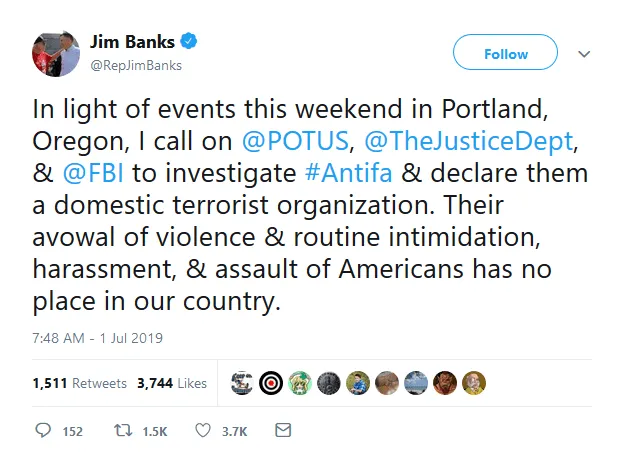 Tweet From Congressman Jim Banks