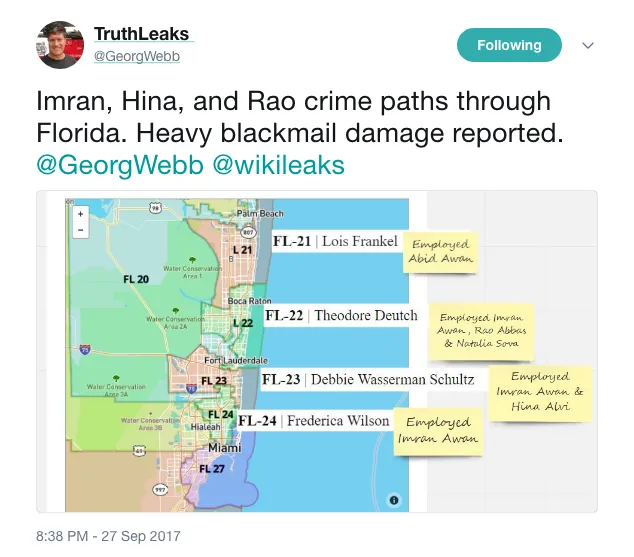 TruthLeaks on Twitter Imran Hina and Rao crime paths through Florida. Heavy blackmail damage reported. GeorgWebb wikileaks https t.co BmkF2roKum .png
