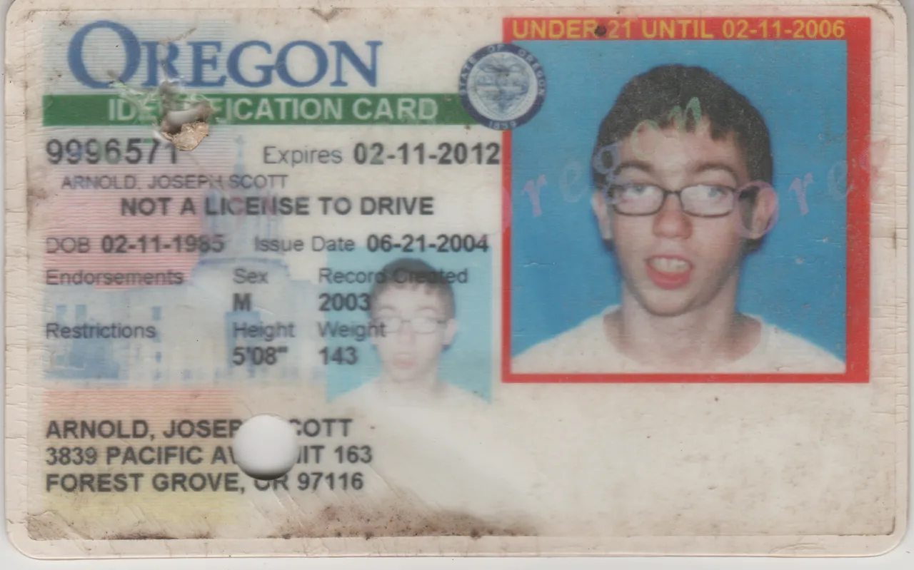 2004-06-21 - Monday - Oregon ID Card, not Drivers License, Joey Arnold, both sides of the card-1.png