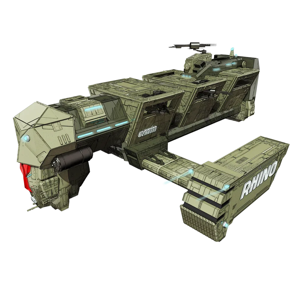 Rhino Class Attack Frigate, by @nachofigx. This Epic ship allows a 'Ground Attack' order, to clean up planets of hostiles.