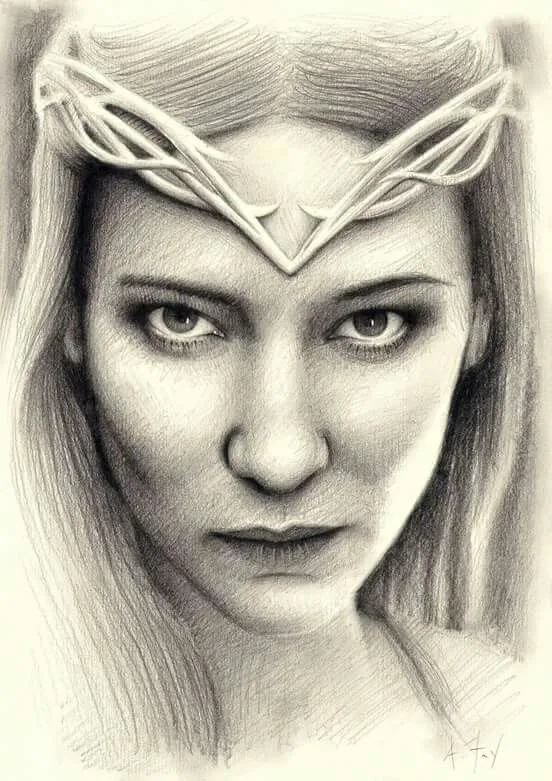 Galadriel from "The Hobbit",11.7" by 8.3" - hand-drawn pencil on paper. #Galadriel #TheHobbit #TheLordOfTheRings #LOTR #ElvenArt #Elf #FantasyArt