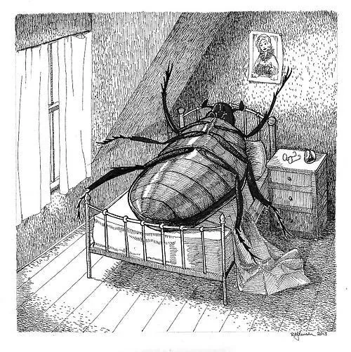 Gregor transforming into an insect