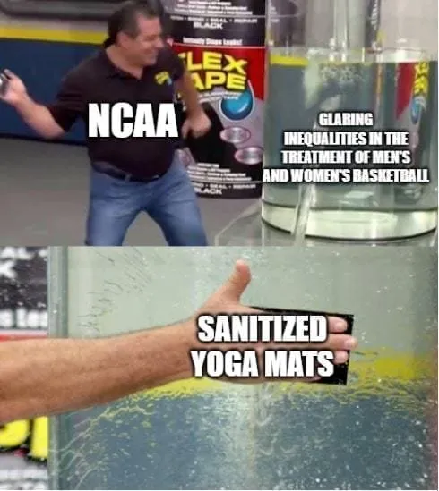 An overweight man explained why he feels strongly about the NCAA providing it's women's basketball tournament with worse amenities than the men's event.