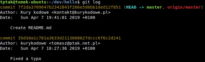 Git log with readme change