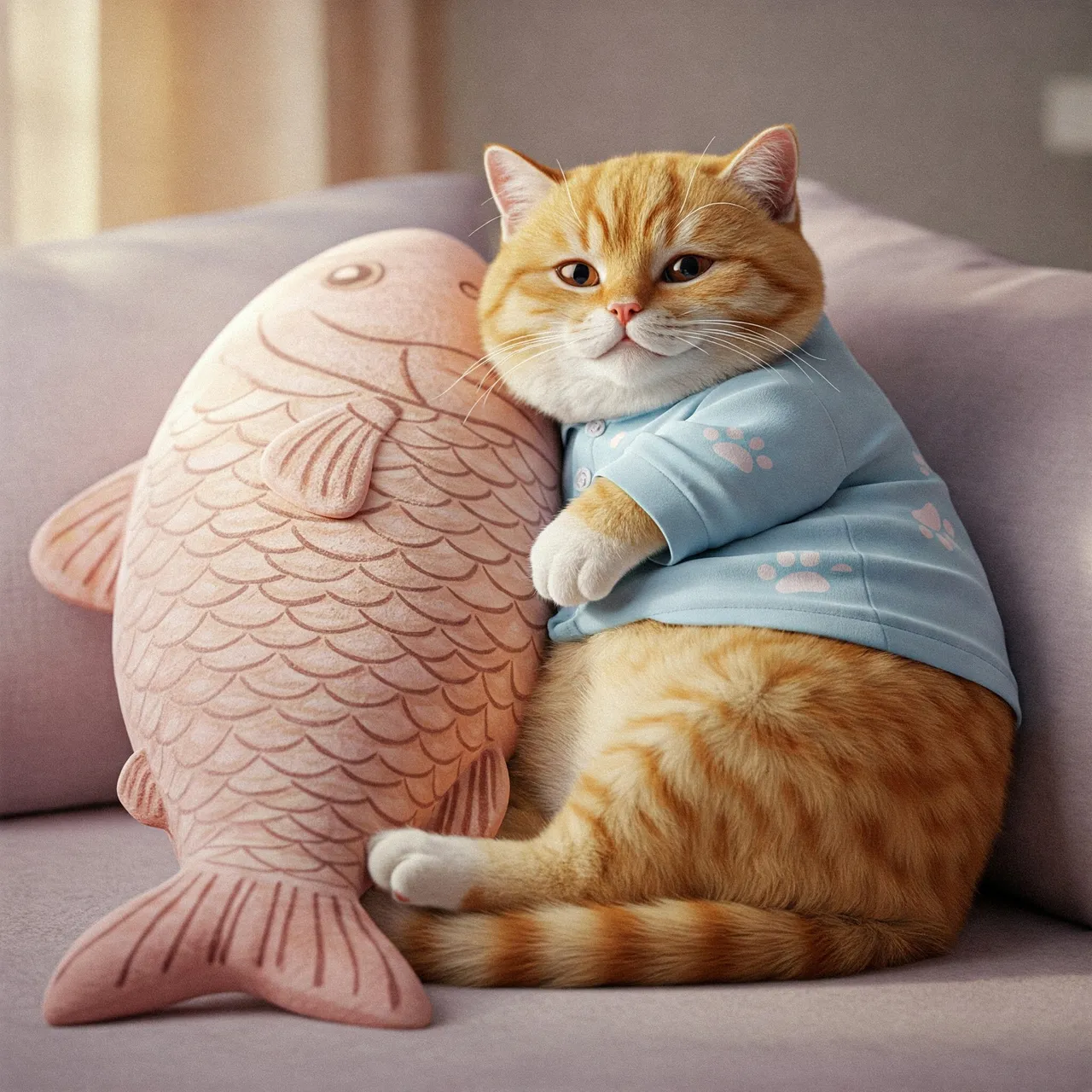 1. Cat in a Nightgown on a Fish-Shaped Pillow.jpeg