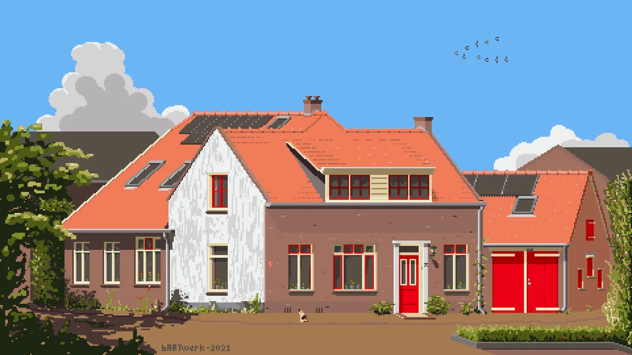 Farmhouse in Holland by bARTwerk - Made with Pixaki - 480 x 270px canvas, custom 32 color palette
