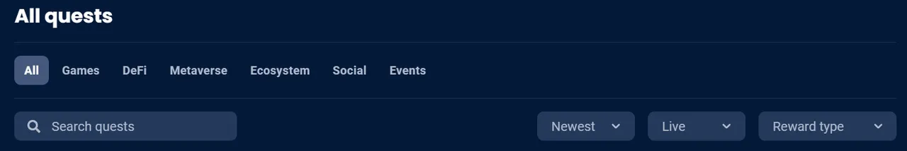 DappRadar Quests Filters.png