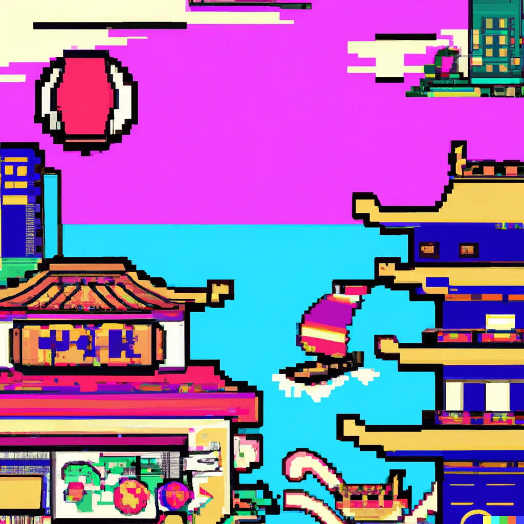 DALL·E 2024-04-30 13.02.30 - The craziest depiction of Japan ever.  Everything is super Japan but psychedelic, 8 bit and colorful .png