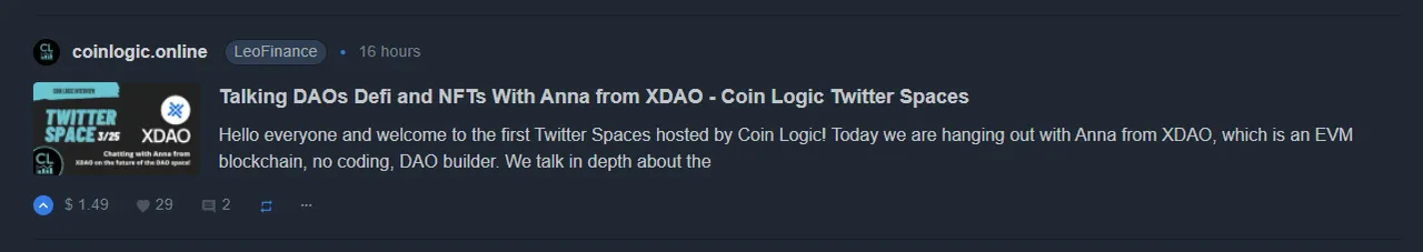Talking DAOs Defi and NFTs With Anna from XDAO - Coin Logic Twitter Spaces