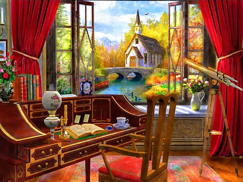 HD-wallpaper-study-view-house-home-beautiful-countryside-boat-bridge-painting-flowers-river-room-study-art-cozy-lovely-window-view-church-chapel.jpg