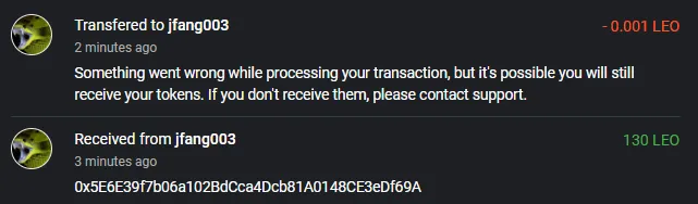 511 LEO to bLEO transaction problem.png