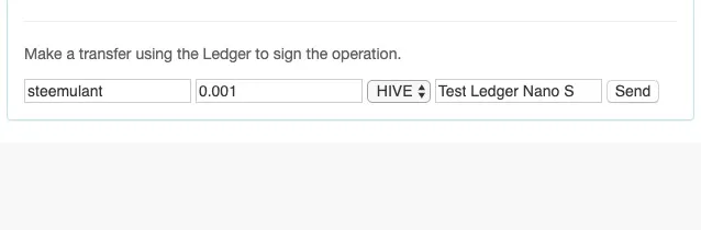 Making a transfer using Ledger Hive web interface
