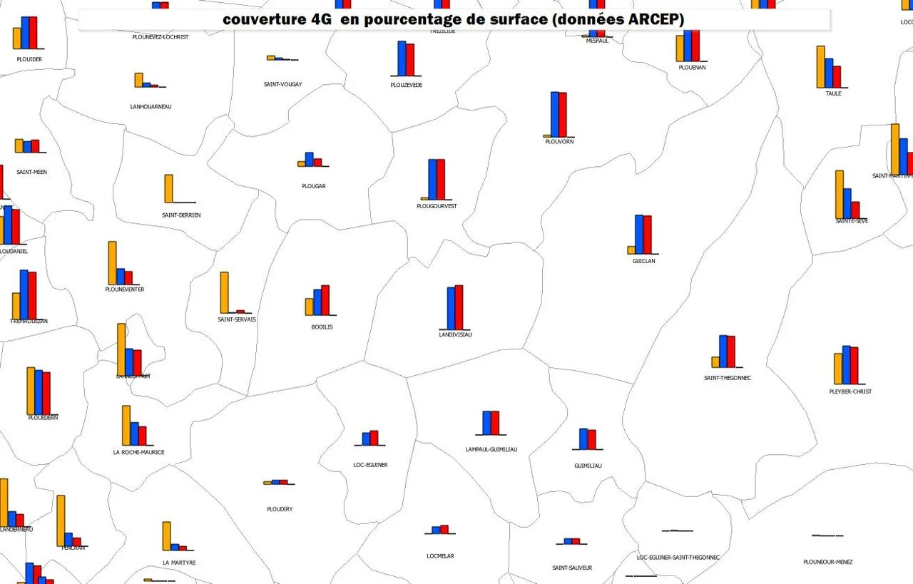 couverture 4G en pourcentage de surface (source ARCEP)