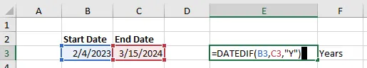 DateDif Years formula