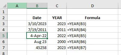 YEAR function examples