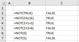 NOT function samples
