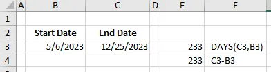 DAYS function examples