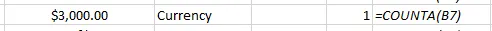 COUNTA Function currency