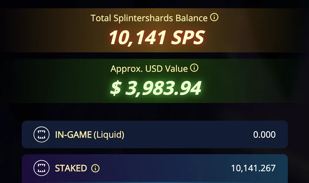 screenshot of SPS balance