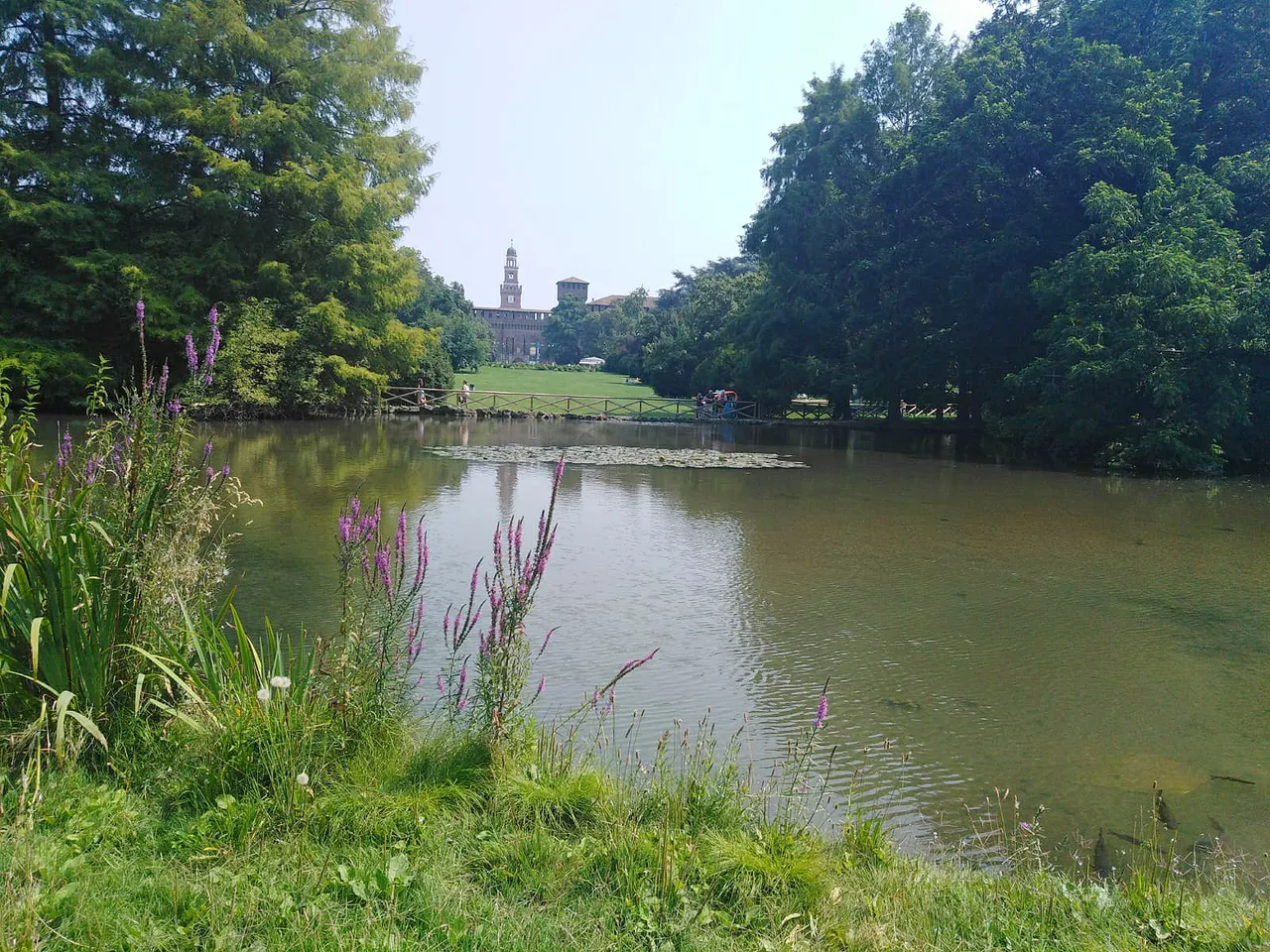 View from castle park Parco Sempione to the castle itself