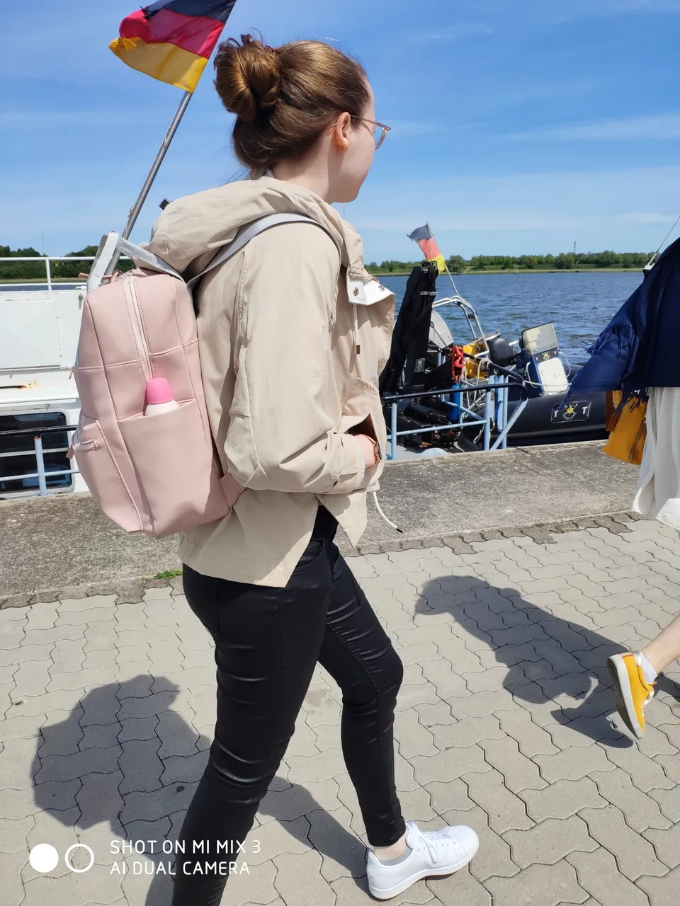 My sister and I (lower photo) on the way to the ferry.