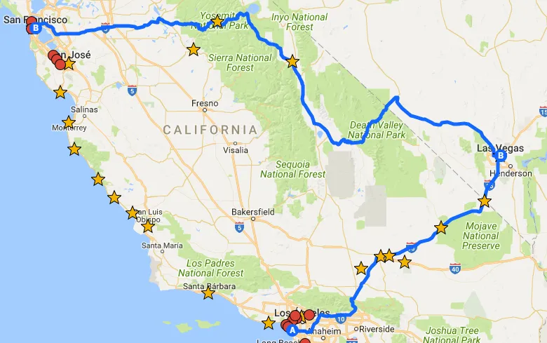 road trip planner for california