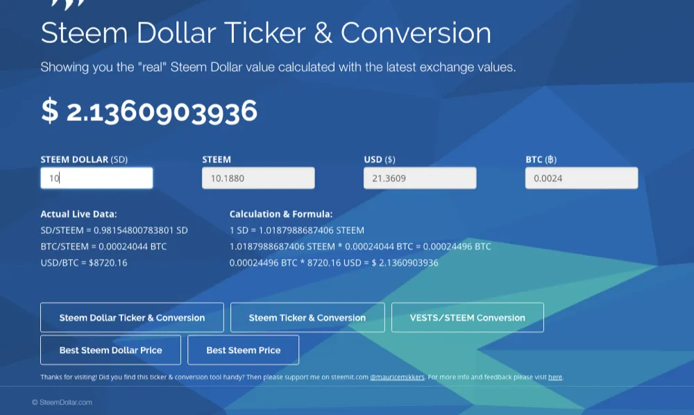 Try this Steem Dollar/Steem Ticker & Conversion Tool!