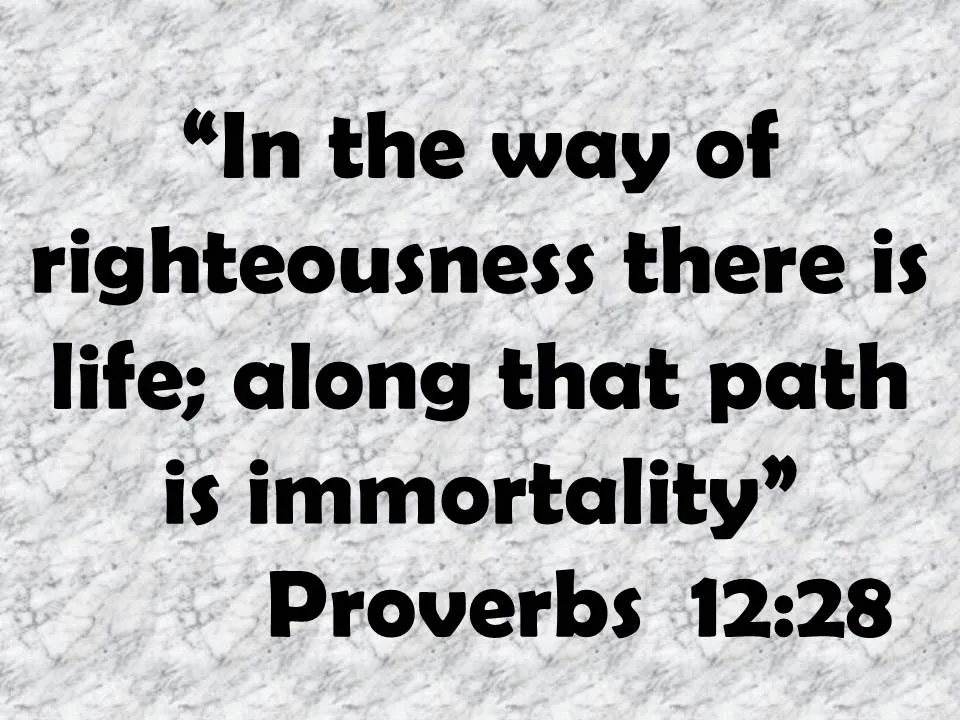 Proverb about immortality. In the way of righteousness there is life; along that path is immortality. Proverbs 12,28.jpg