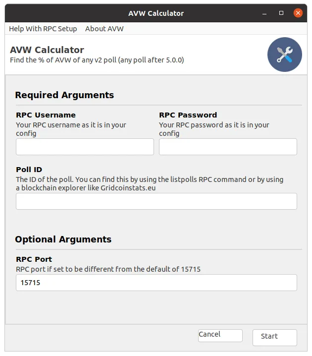 Screenshot of the GUI program at startup