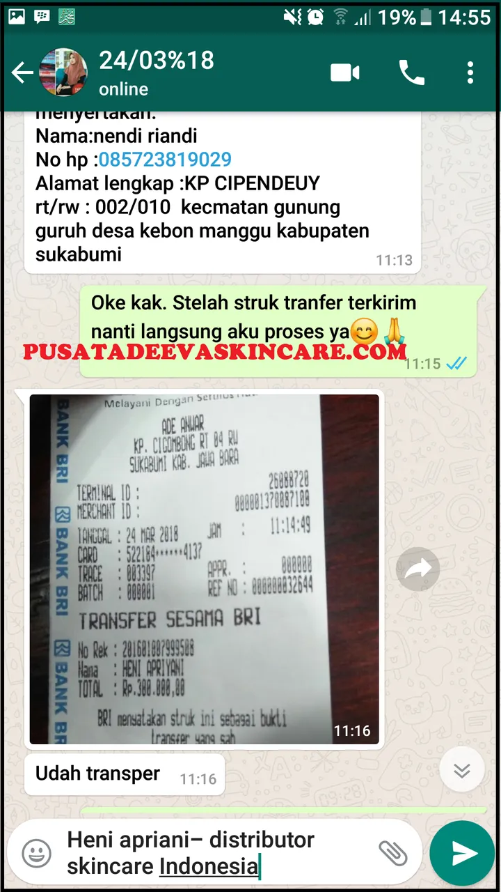 Bukti Transfer Adeeva Skincare