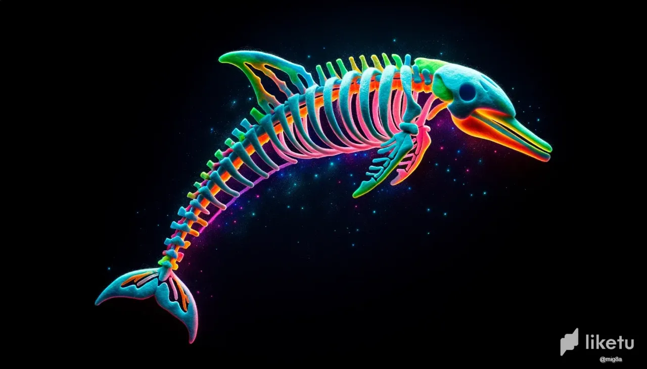 clns25uah06au3gsza3le2yan_DALLE_2023-10-15_13.17.37_-_3D_rendering_of_a_skeletal_Oceanic_Dolphin_crafted_from_felt_in_vibrant_phosphorescent_and_electric_colors_positioned_against_a_deep_black_backdrop._.webp