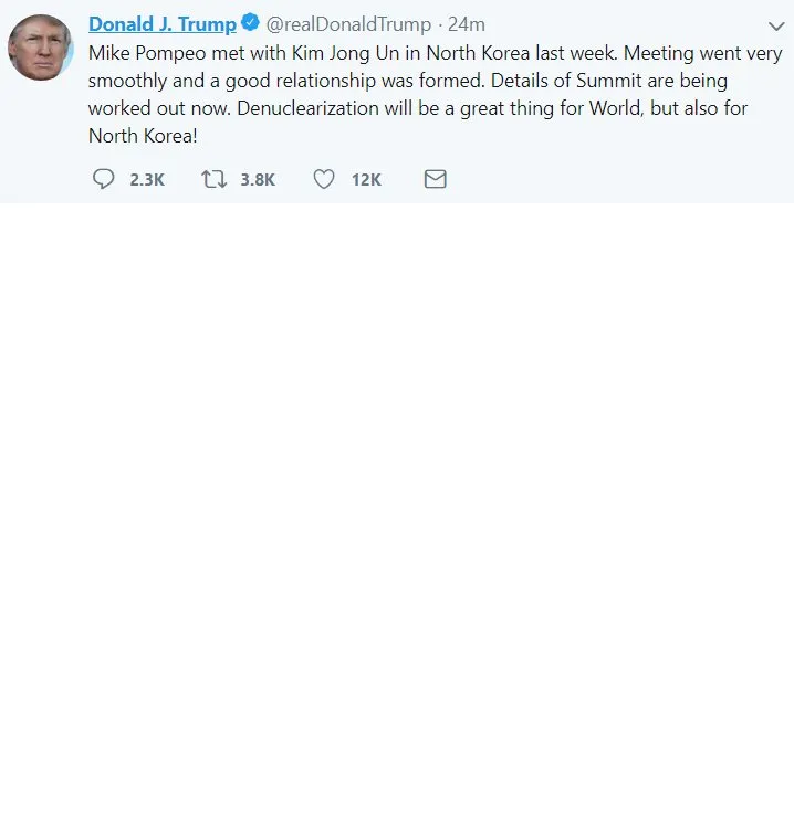 Qanon Trump tweet Pompeo met with NK denuclearization.png