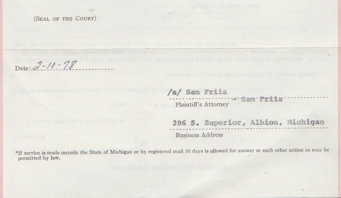 1978-02-10 - Friday - Don Arnold, Janet Arnold - Michigan Circuit Court, marriage, possibly a divorce, affidavit of service-2.png