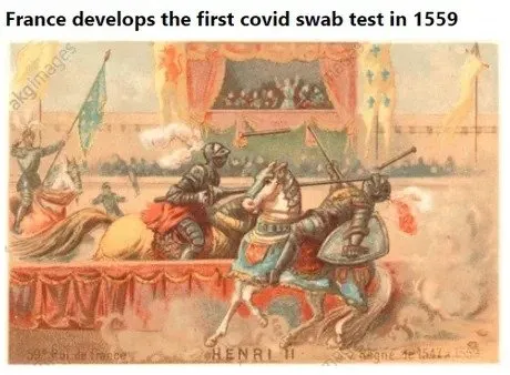 Image may contain: text that says "France develops the first covid swab test in 1559 Hagmnaga"